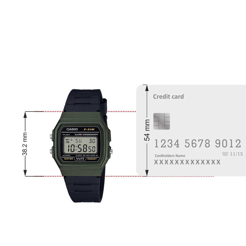 Load image into Gallery viewer, Casio Unisex Watch in Resin/Acrylic Glass with Date Display and LED Light - Water Resistance & Alarm, Green, 38.2 x 35.2 x 8.5 mm, Strap (F-91WM-3AEF)