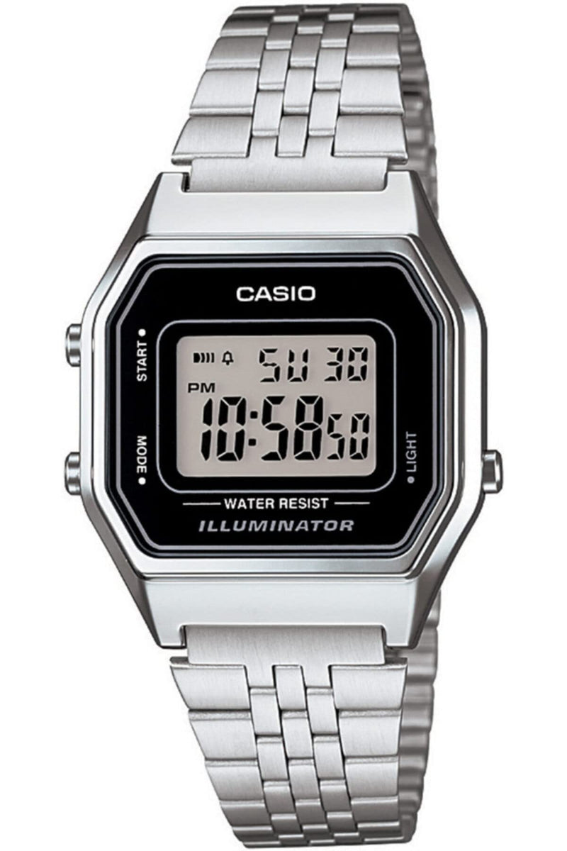 Load image into Gallery viewer, Casio Ladies Mid-Size Silver Tone Digital Retro Watch LA-680WA-1DF