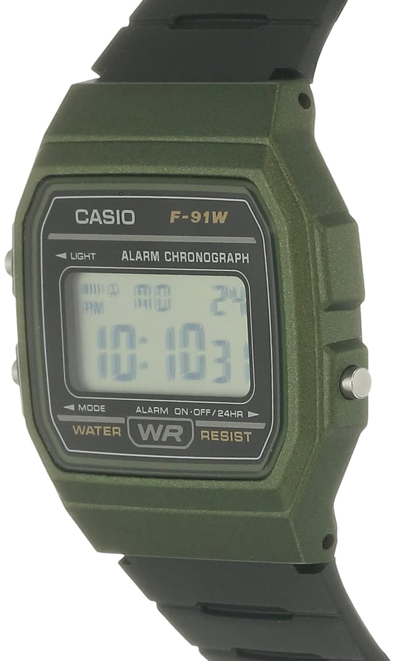 Load image into Gallery viewer, Casio Unisex Watch in Resin/Acrylic Glass with Date Display and LED Light - Water Resistance & Alarm, Green, 38.2 x 35.2 x 8.5 mm, Strap (F-91WM-3AEF)