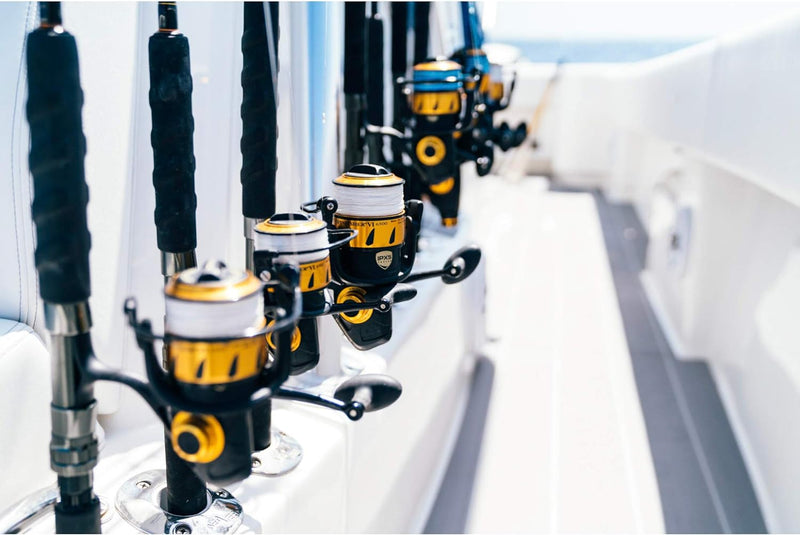 Load image into Gallery viewer, PENN Spinfisher VI Spinning Nearshore/Offshore Fishing Reel, HT-100 Front Drag, Max of 50lb | 22.6kg, Made with an All-Metal Reel Body and Spool Design,Black Gold, 10500, Black Gold