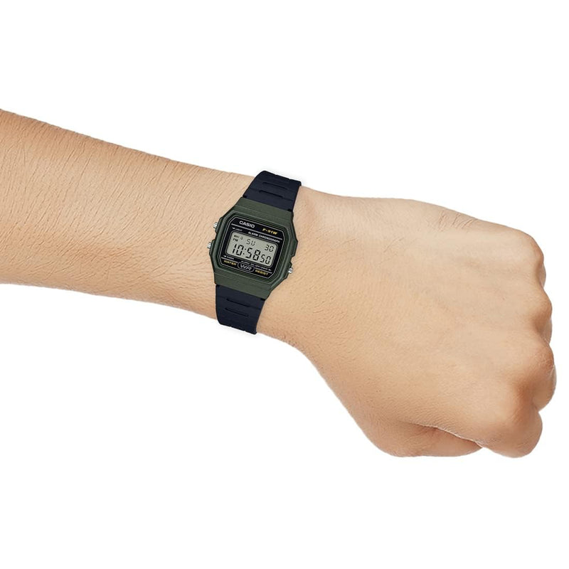 Load image into Gallery viewer, Casio Unisex Watch in Resin/Acrylic Glass with Date Display and LED Light - Water Resistance & Alarm, Green, 38.2 x 35.2 x 8.5 mm, Strap (F-91WM-3AEF)
