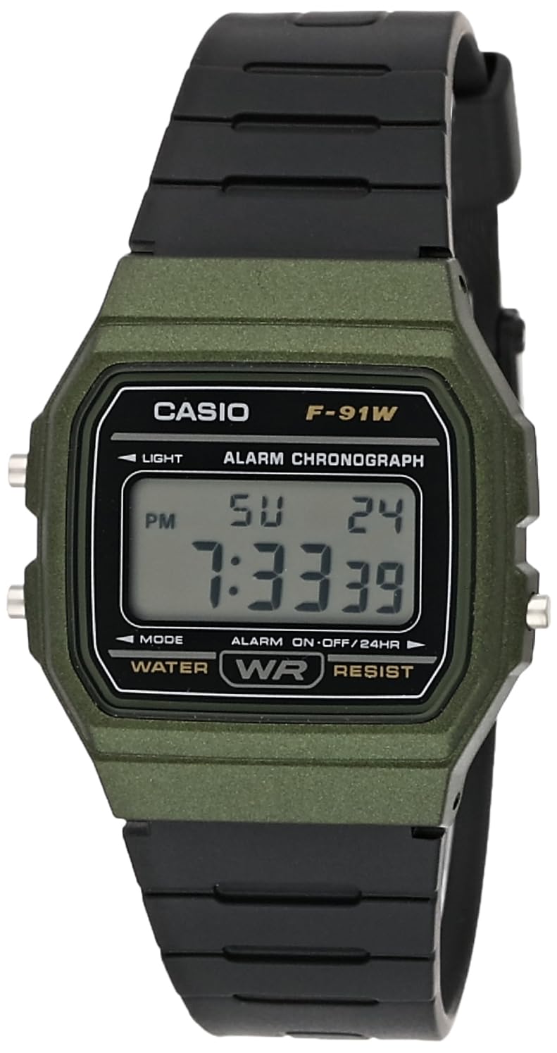 Load image into Gallery viewer, Casio Unisex Watch in Resin/Acrylic Glass with Date Display and LED Light - Water Resistance & Alarm, Green, 38.2 x 35.2 x 8.5 mm, Strap (F-91WM-3AEF)