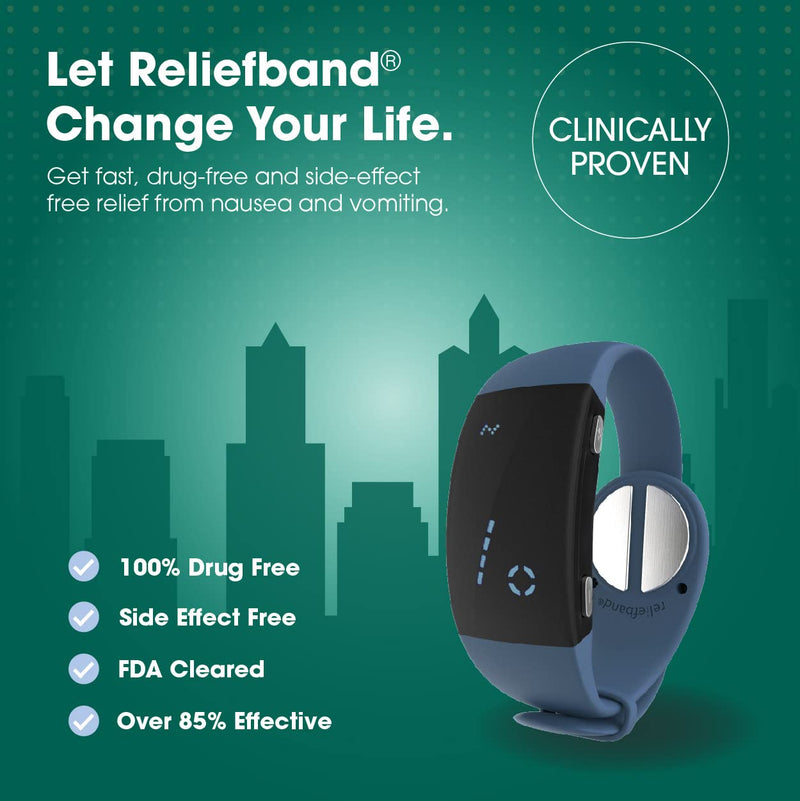 Load image into Gallery viewer, Reliefband Premier | FDA Cleared | Vomiting Relief for Motion Sickness (Car, Air, Train, Sea), & Morning Sickness | Drug Free (Slate Blue)