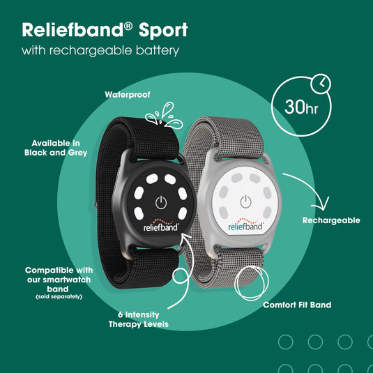 Reliefband Sport Anti-Nausea Wristband | Waterproof, FDA Cleared, Nausea & Vomiting Relief for Motion Sickness (Car, Air, Sea) & Morning Sickness, Drug & Side Effect Free (Black)