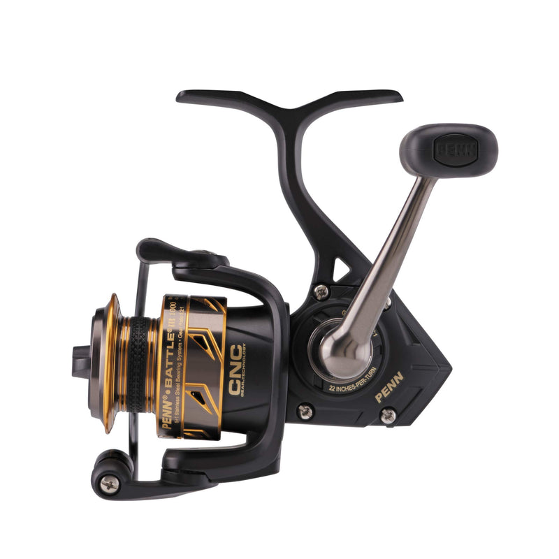 Load image into Gallery viewer, PENN Battle III Spinning Inshore/Nearshore Fishing Reel, HT-100 Front Drag, max of 25lb | 11.3kg, Made with Sturdy All-Aluminum Composition for Durability, 6000, Black Gold