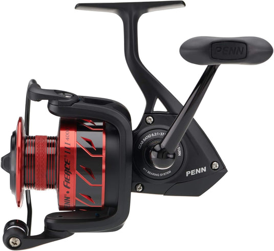 PENN Fierce III Spinning Inshore Fishing Reel, Size 2500, Right/Left Handle Position, Front Drag for Smooth Operation, Saltwater Fishing Reel,Black/Red
