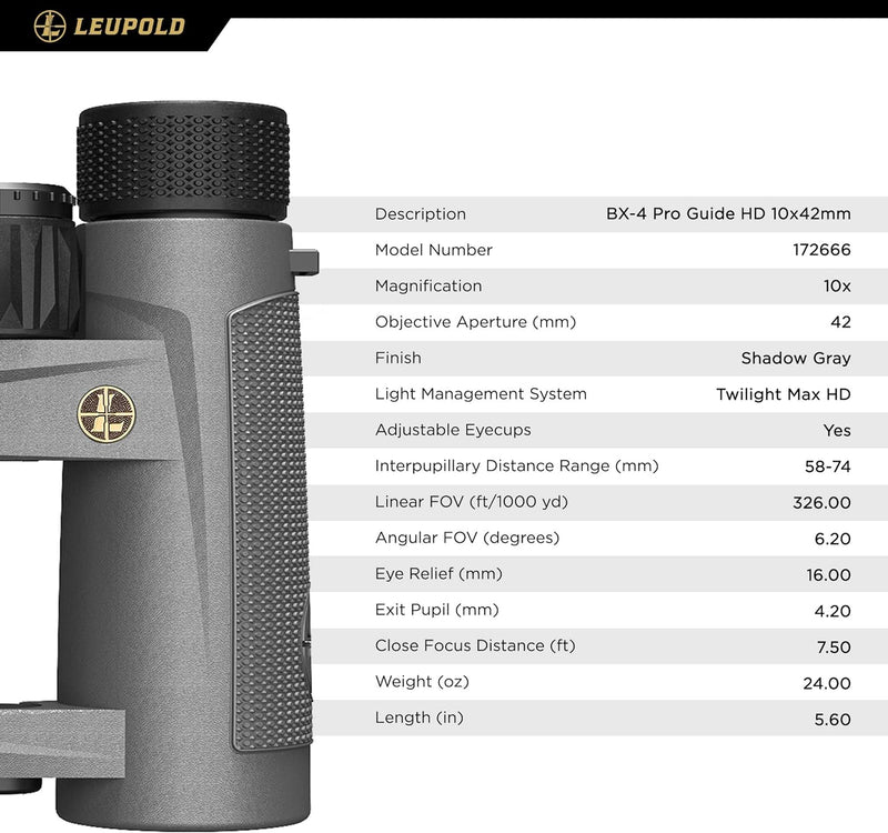 Load image into Gallery viewer, Leupold BX-4 Pro Guide HD Binoculars, 10x42mm, Shadow Gray (172666)