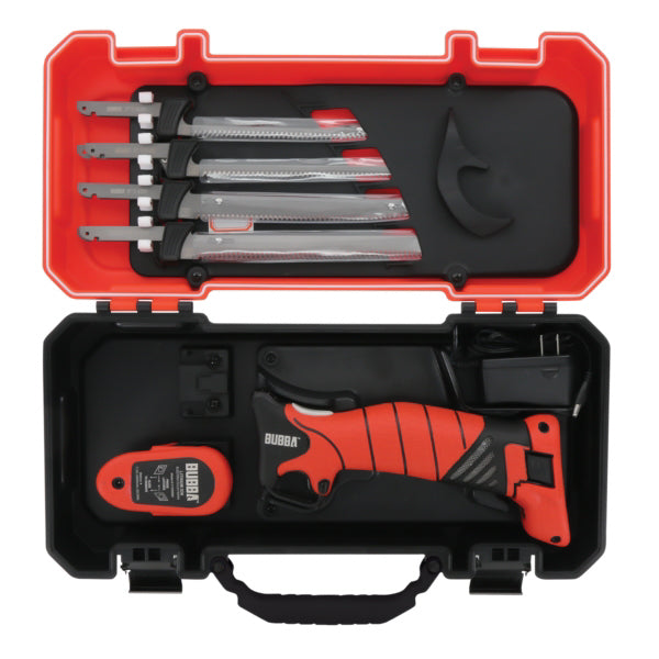 Load image into Gallery viewer, BUBBA Pro Series Lithium-Ion Electric Fillet Knife with Non-Slip Grip Handle, 4 Ti-Nitride S.S. Coated Non-Stick Reciprocating Blades, Charger and Case for Fishing
