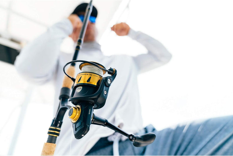 Load image into Gallery viewer, PENN Spinfisher VI Spinning Surf Fishing Reel, HT-100 Front Drag, Max of 20lb | 9.0kg, Made with an All-Metal Reel Body and Spool Design,Black/Gold
