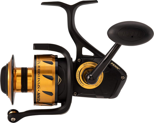 PENN Spinfisher VI Spinning Surf Fishing Reel, HT-100 Front Drag, Max of 20lb | 9.0kg, Made with an All-Metal Reel Body and Spool Design,Black/Gold