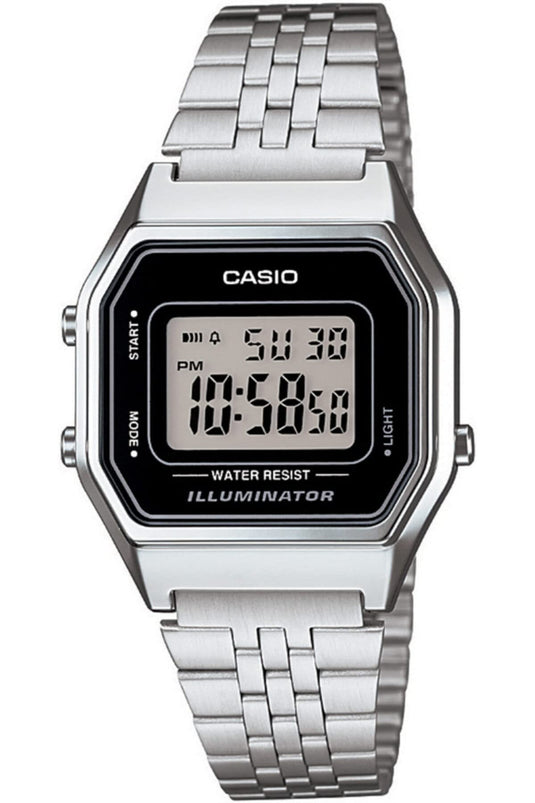 Casio Ladies Mid-Size Silver Tone Digital Retro Watch LA-680WA-1DF