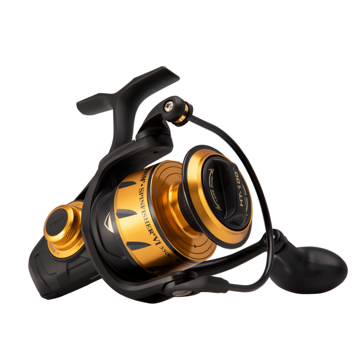 PENN Spinfisher VI Spinning Inshore/Nearshore Fishing Reel, HT-100 Front Drag, Max of 25lb | 11.3kg, Made with an All-Metal Reel Body and Spool Design,Black/Gold, 5500