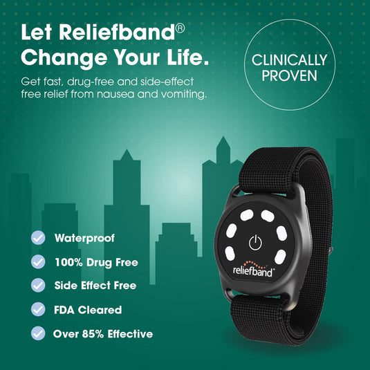 Reliefband Sport Anti-Nausea Wristband | Waterproof, FDA Cleared, Nausea & Vomiting Relief for Motion Sickness (Car, Air, Sea) & Morning Sickness, Drug & Side Effect Free (Black)