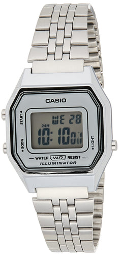 Casio Ladies Mid-Size Silver Tone Digital Retro Watch LA-680WA-7DF