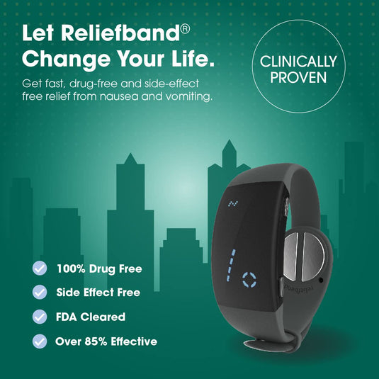 Reliefband Premier | FDA Cleared | Vomiting Relief for Motion Sickness (Car, Air, Train, Sea), & Morning Sickness | Drug Free (Charcoal)