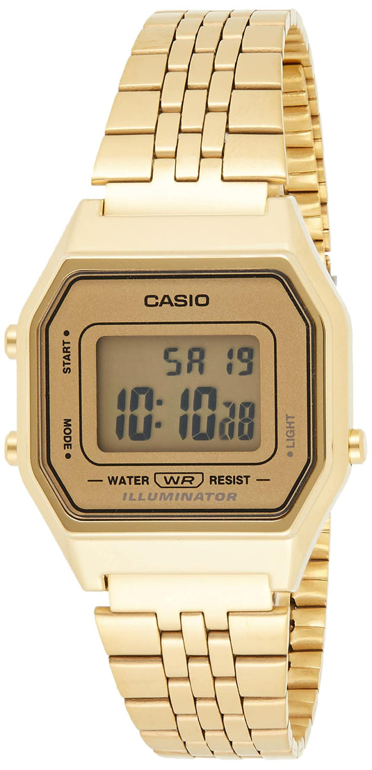 Casio Ladies Mid-Size Gold Tone Digital Retro Watch LA-680WGA-9DF