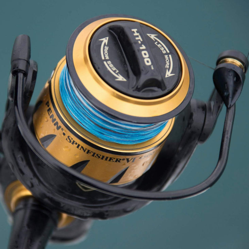 Load image into Gallery viewer, PENN Spinfisher VI Spinning Inshore Fishing Reel, HT-100 Front Drag, Max of 15lb | 6.8kg, Made with an All-Metal Reel Body and Spool Design, 2500, Black Gold
