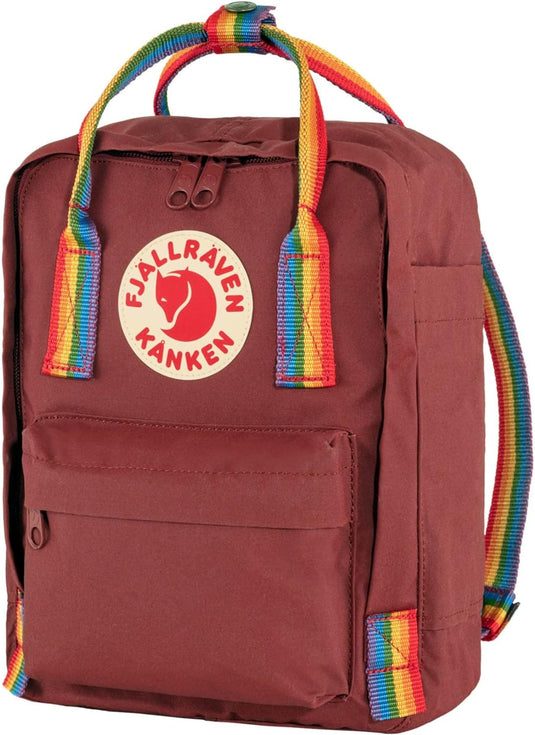 Fjllrven Knken Rainbow Mini Backpack for Men, and Women - Durable Fabric with Adjustable Shoulder Straps, and Lightweight Backpack Ox Red/Rainbow Pattern One Size One Size