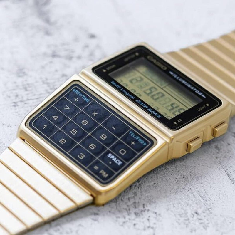 Load image into Gallery viewer, Casio #DBC611G-1D Men&#39;s Gold Tone 25 Memory Calculator Databank Watch
