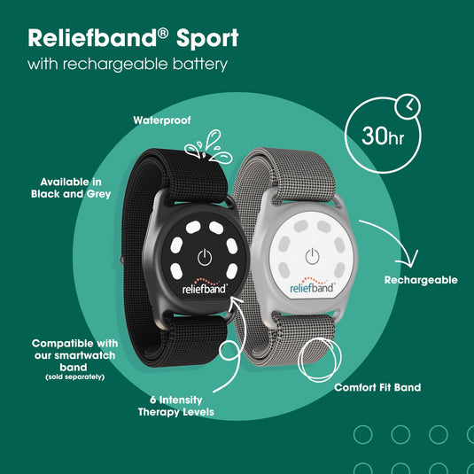 Reliefband New Sport Anti-Nausea Wristband | Waterproof | Nausea & Vomiting Relief for Motion Sickness, & Morning Sickness | Drug & Side Effect Free, Long Lasting, Fast-Acting (Grey)