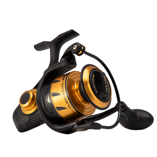 PENN Spinfisher VI Spinning Inshore/Nearshore Fishing Reel, HT-100 Front Drag, Max of 25lb | 11.3kg, Made with an All-Metal Reel Body and Spool Design,Black/Gold, 5500