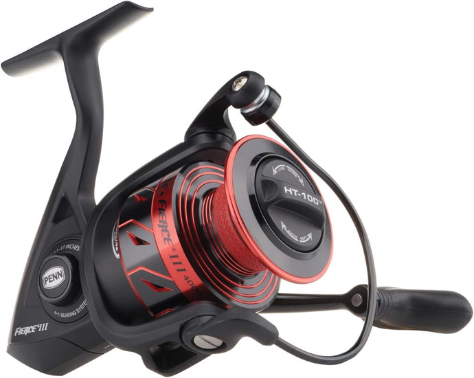 PENN Fierce III Spinning Inshore Fishing Reel, Size 2500, Right/Left Handle Position, Front Drag for Smooth Operation, Saltwater Fishing Reel,Black/Red