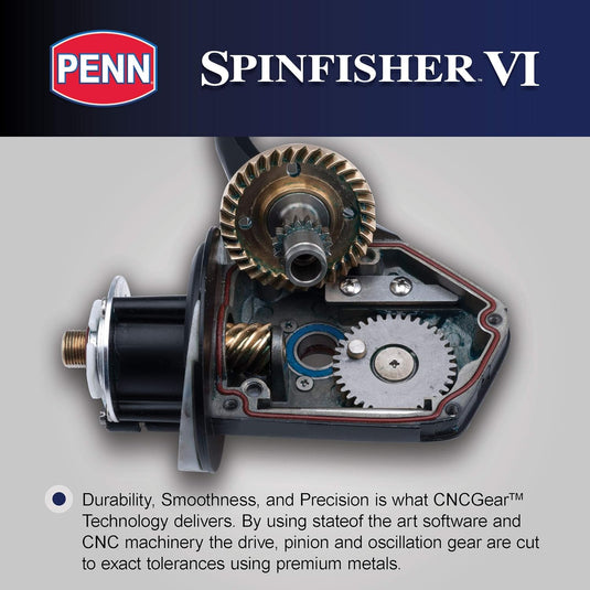 PENN SSVI7500LC Spinfisher VI 7500LC, CNC Gears, HT100 Drag, IPX5, Black Gold