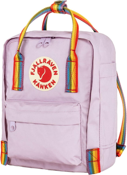 Fjllrven Knken Rainbow Mini Backpack for Men, and Women - Durable Fabric with Adjustable Shoulder Straps, and Lightweight Backpack Pastel Lavender/Rainbow