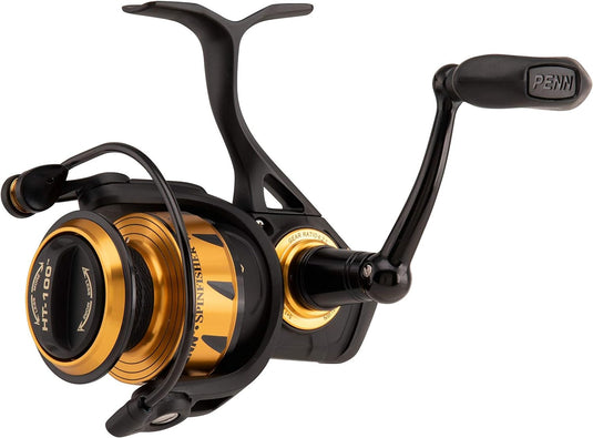 PENN Spinfisher VI Spinning Inshore Fishing Reel, HT-100 Front Drag, Max of 20lb | 9.0kg, Made with an All-Metal Reel Body and Spool Design, 4500, Black Gold